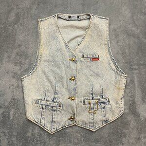 Women's Vintage Jordache Denim Gold Buttons Front Western Jean Vest Western L